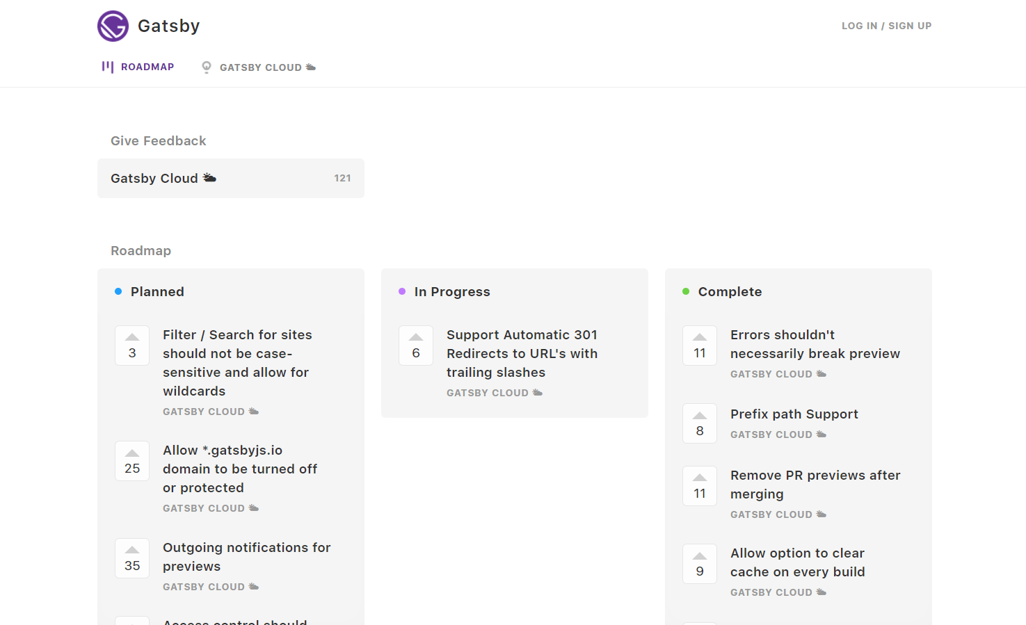 GatsbyJS Public Product Roadmap